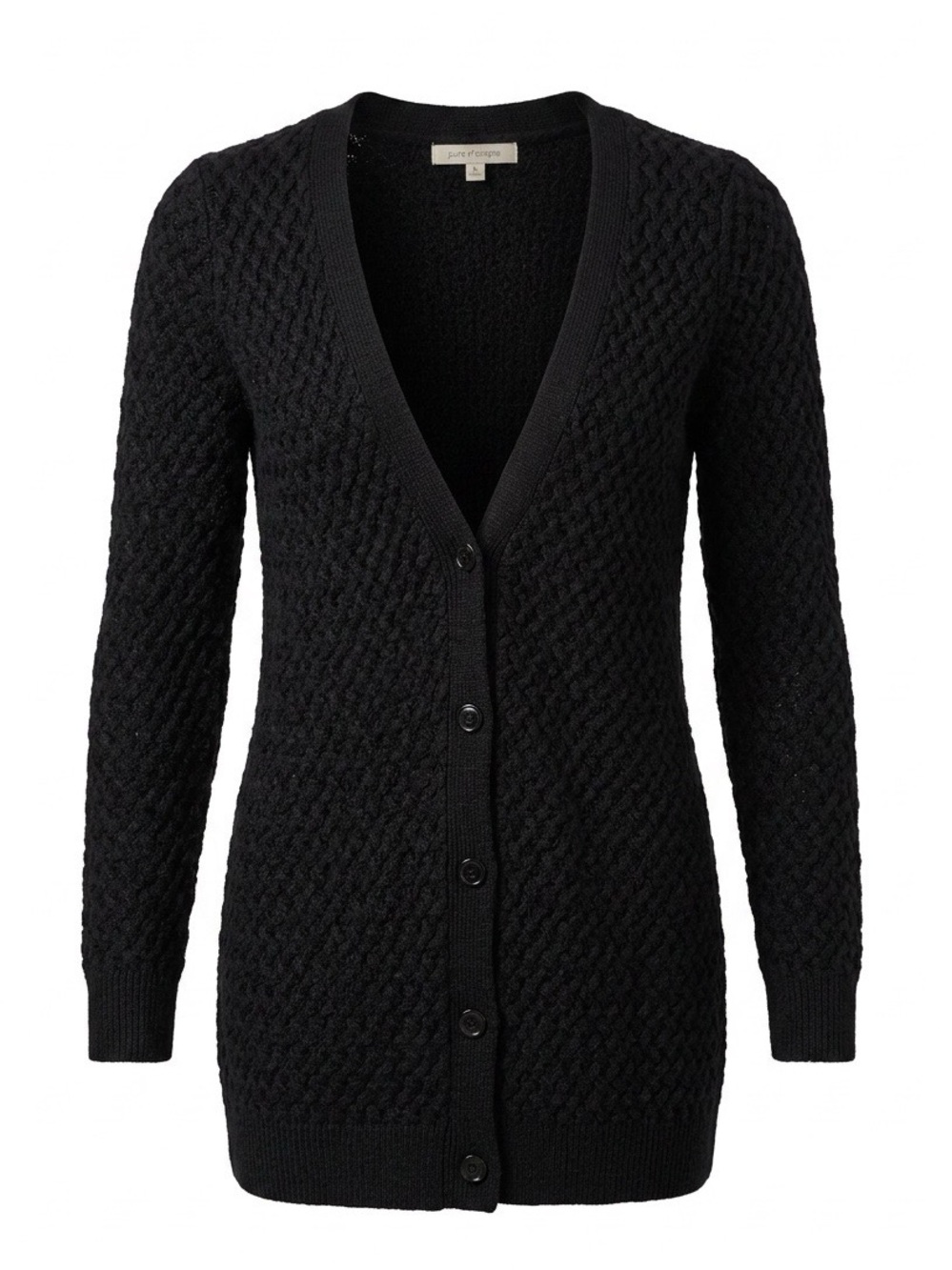 Black Cable-Knit Button Cardigan Sweater - Women